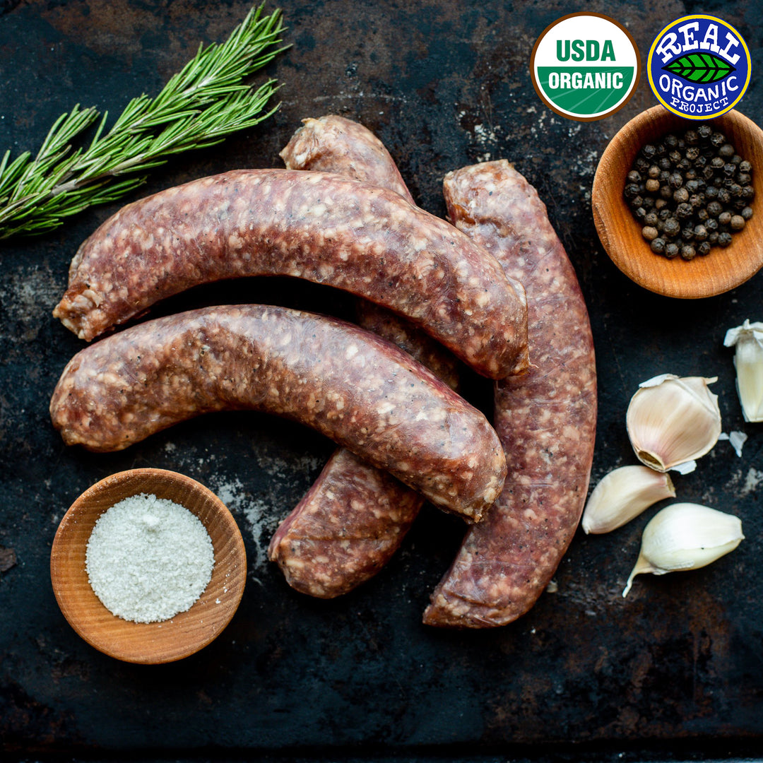 Regenerative Grass Fed Organic Beef Sausage Garlic