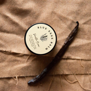 Blue Sage Balm Vanilla (no essential oils, infused with organic vanilla) ships separately